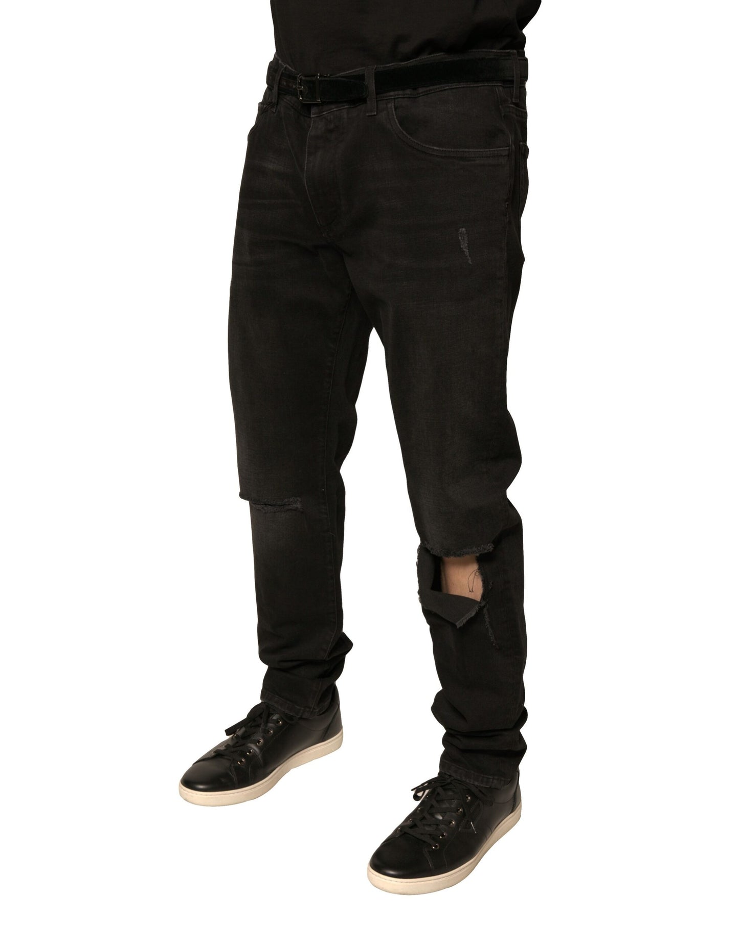 Dolce & Gabbana Black Ripped Logo Cotton Skinny Denim Jeans by Dolce & Gabbana