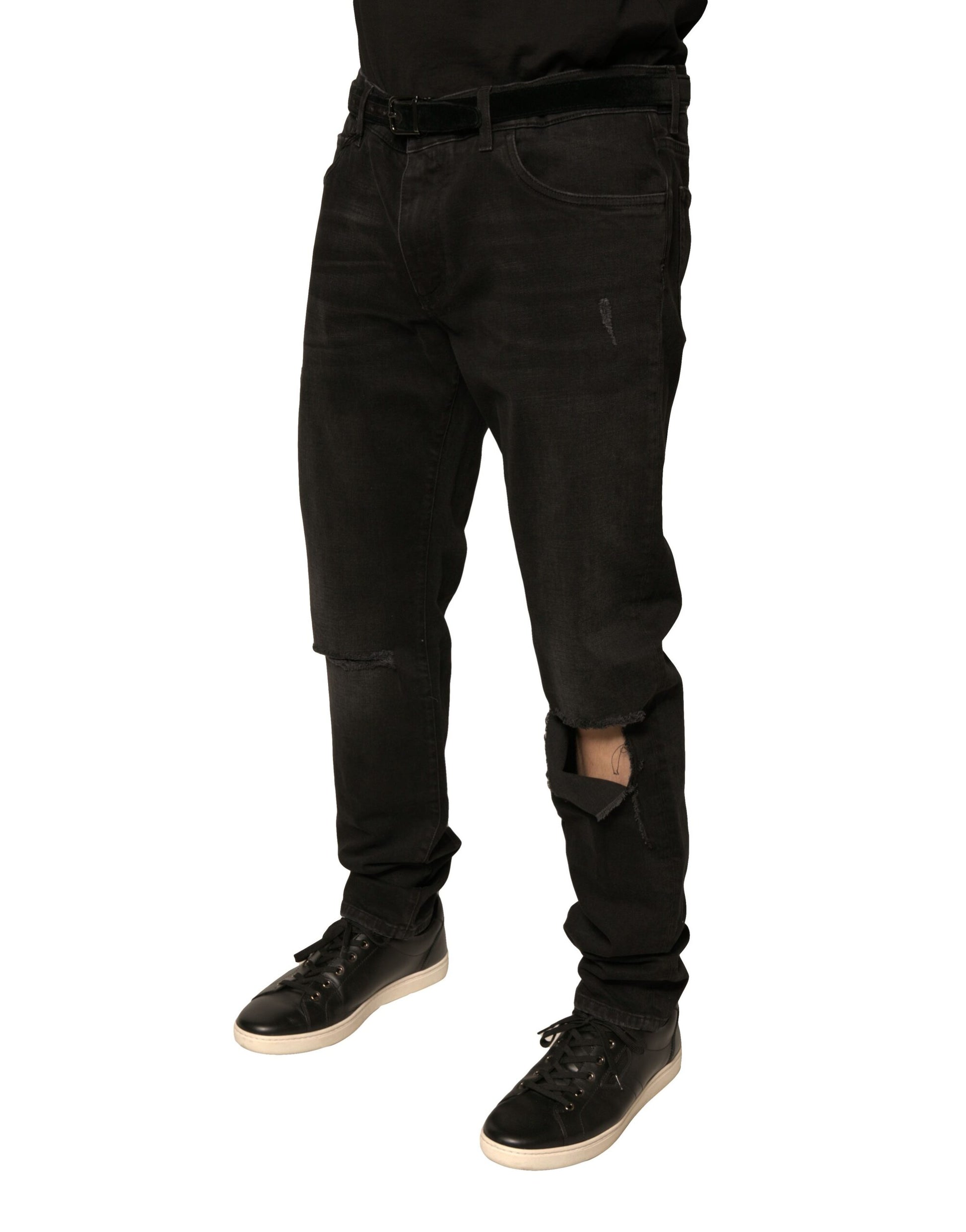 Dolce & Gabbana Black Ripped Logo Cotton Skinny Denim Jeans by Dolce & Gabbana