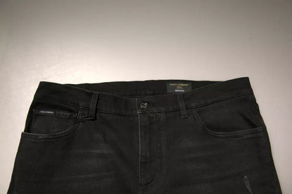 Dolce & Gabbana Black Ripped Logo Cotton Skinny Denim Jeans by Dolce & Gabbana