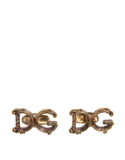Boutons de manchette Dolce &amp; Gabbana en argent sterling 925 doré avec logo DG