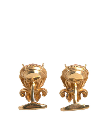 Boutons de manchette Dolce &amp; Gabbana en argent sterling 925 doré et cristal