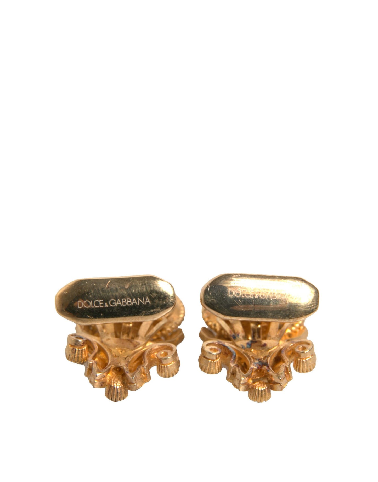 Boutons de manchette Dolce &amp; Gabbana en argent sterling 925 doré et cristal