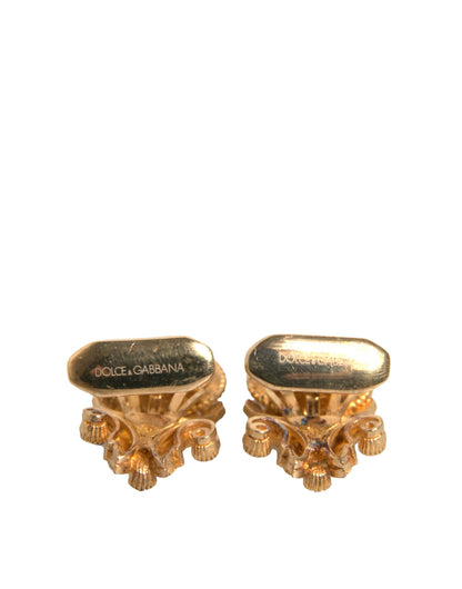 Boutons de manchette Dolce &amp; Gabbana en argent sterling 925 doré et cristal