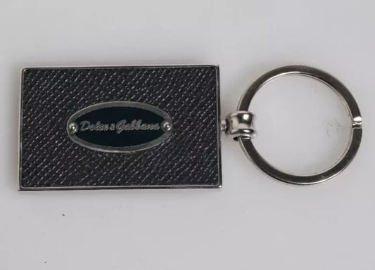 Porte-clés Dolce &amp; Gabbana en cuir noir avec logo en métal
