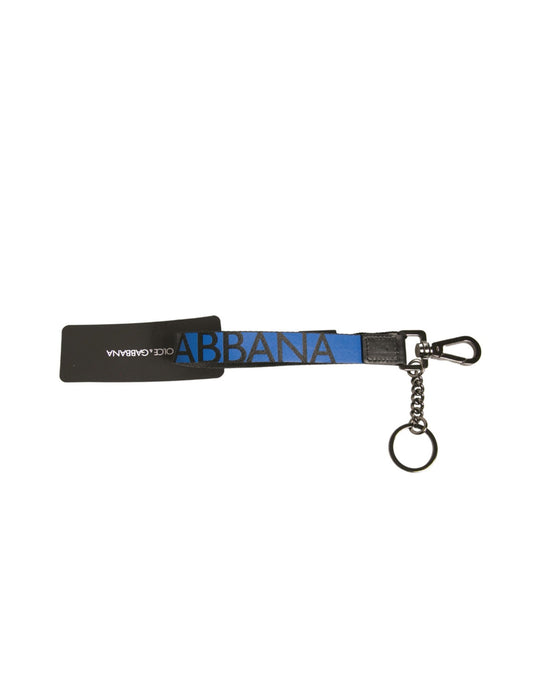Porte-clés Dolce &amp; Gabbana avec logo bleu en polyester et laiton argenté
