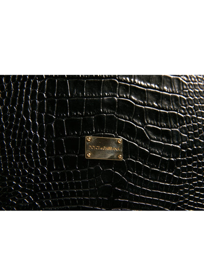 Dolce &amp; Gabbana Elegant Black Leather Logo Plaque Holder Catalog Case