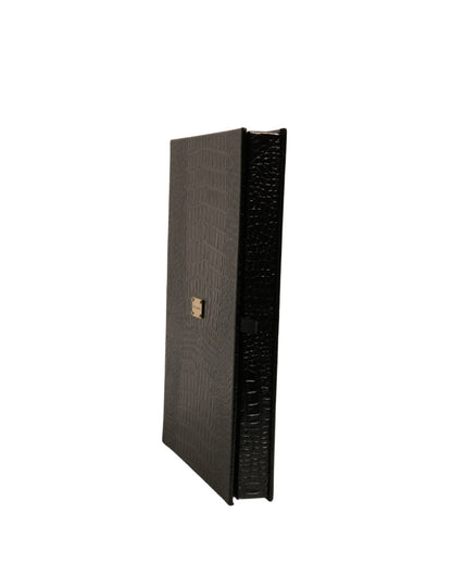Dolce &amp; Gabbana Elegant Black Leather Logo Plaque Holder Catalog Case