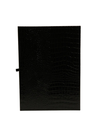 Dolce &amp; Gabbana Elegant Black Leather Logo Plaque Holder Catalog Case