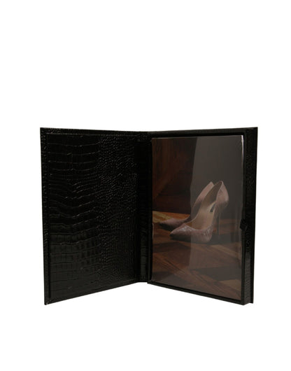 Dolce &amp; Gabbana Elegant Black Leather Logo Plaque Holder Catalog Case