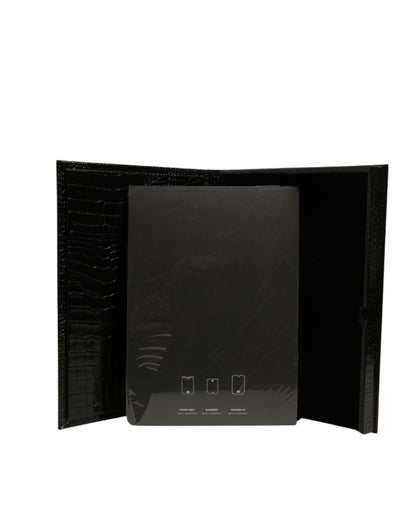 Dolce &amp; Gabbana Elegant Black Leather Logo Plaque Holder Catalog Case