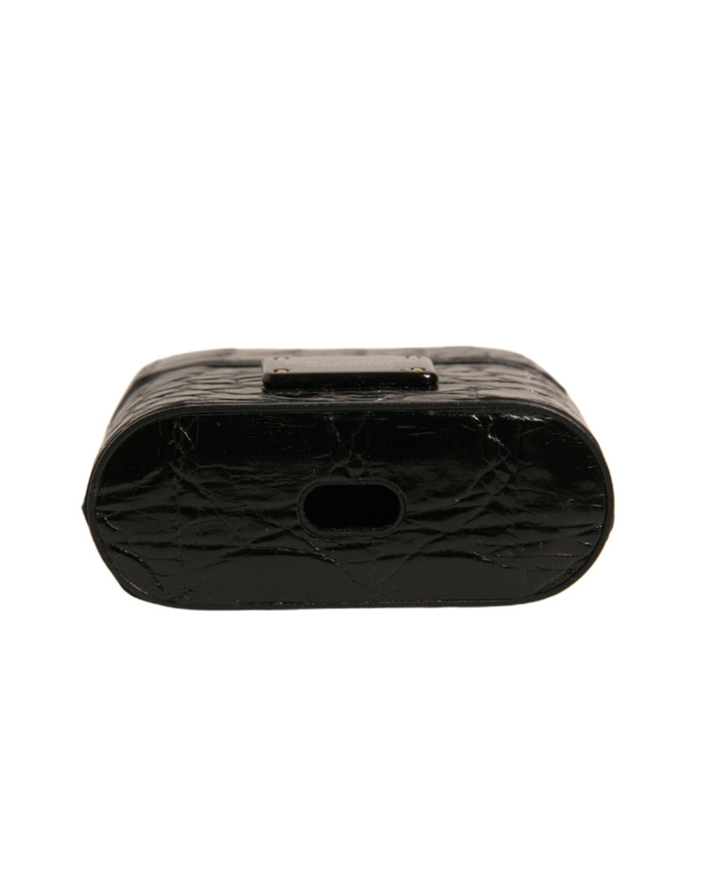 Dolce &amp; Gabbana Black Leather Metal Logo Plaque Holder Airpods Case