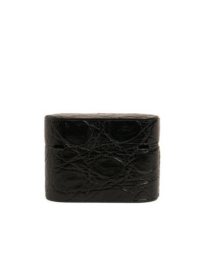 Dolce &amp; Gabbana Black Leather Metal Logo Plaque Holder Airpods Case