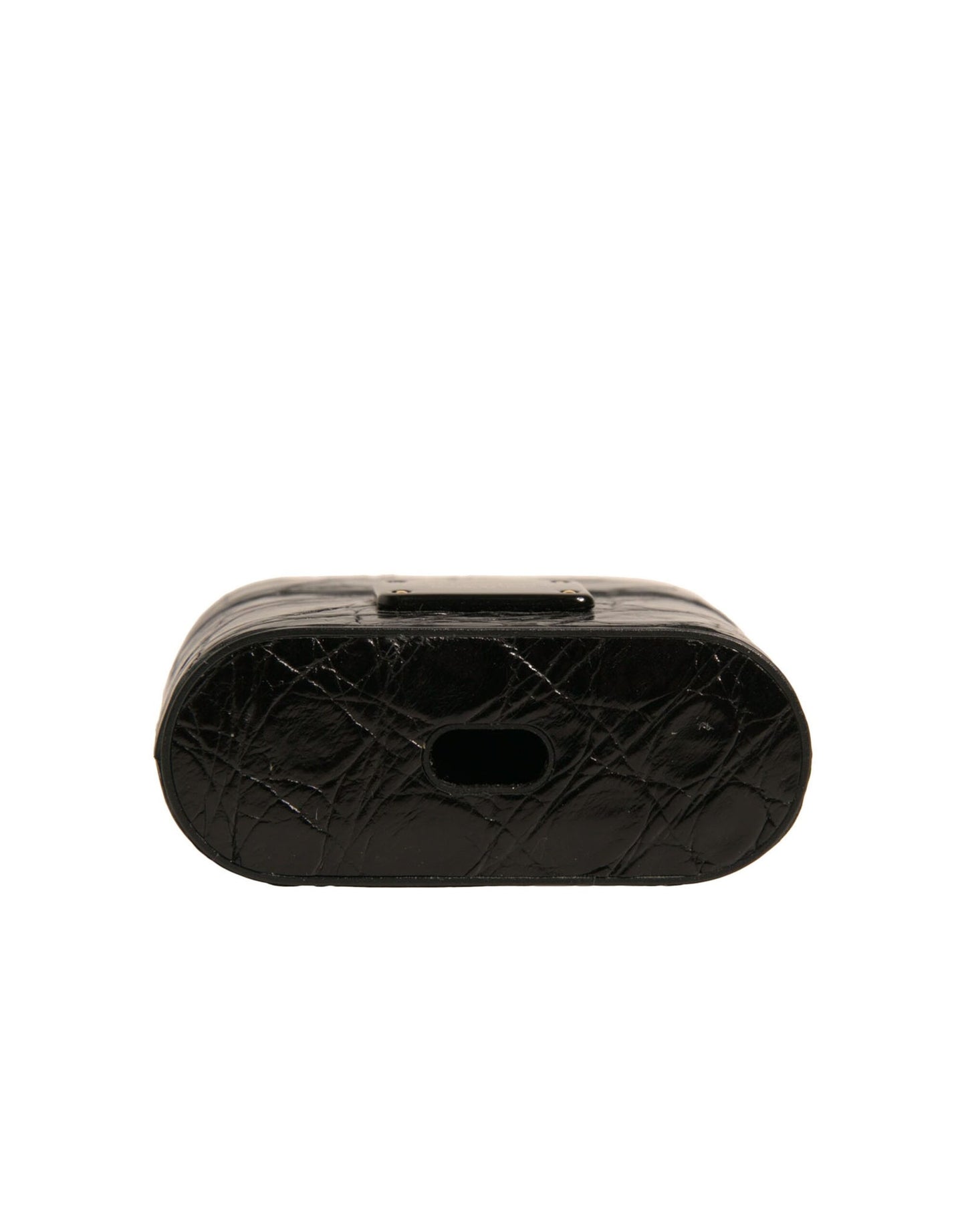 Dolce &amp; Gabbana Black Leather Metal Logo Plaque Holder Airpods Case
