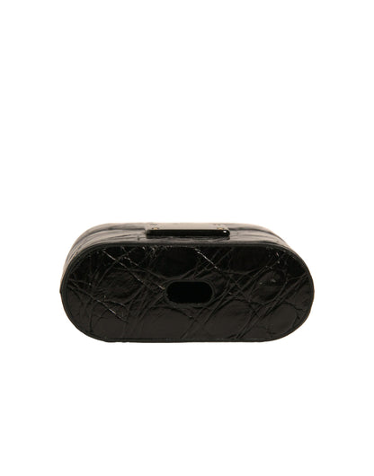 Dolce &amp; Gabbana Black Leather Metal Logo Plaque Holder Airpods Case