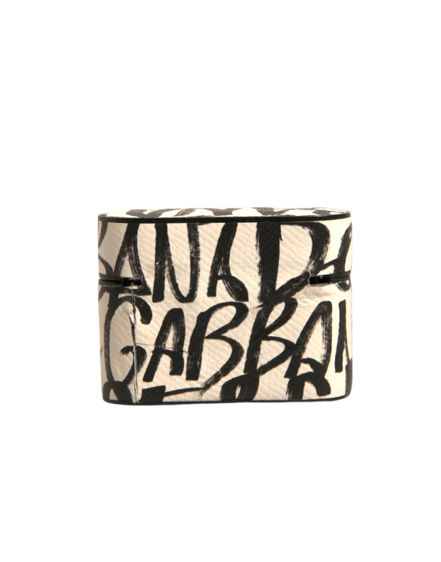 Dolce &amp; Gabbana Black White Leather Scribble Embossed Logo Airpods Case