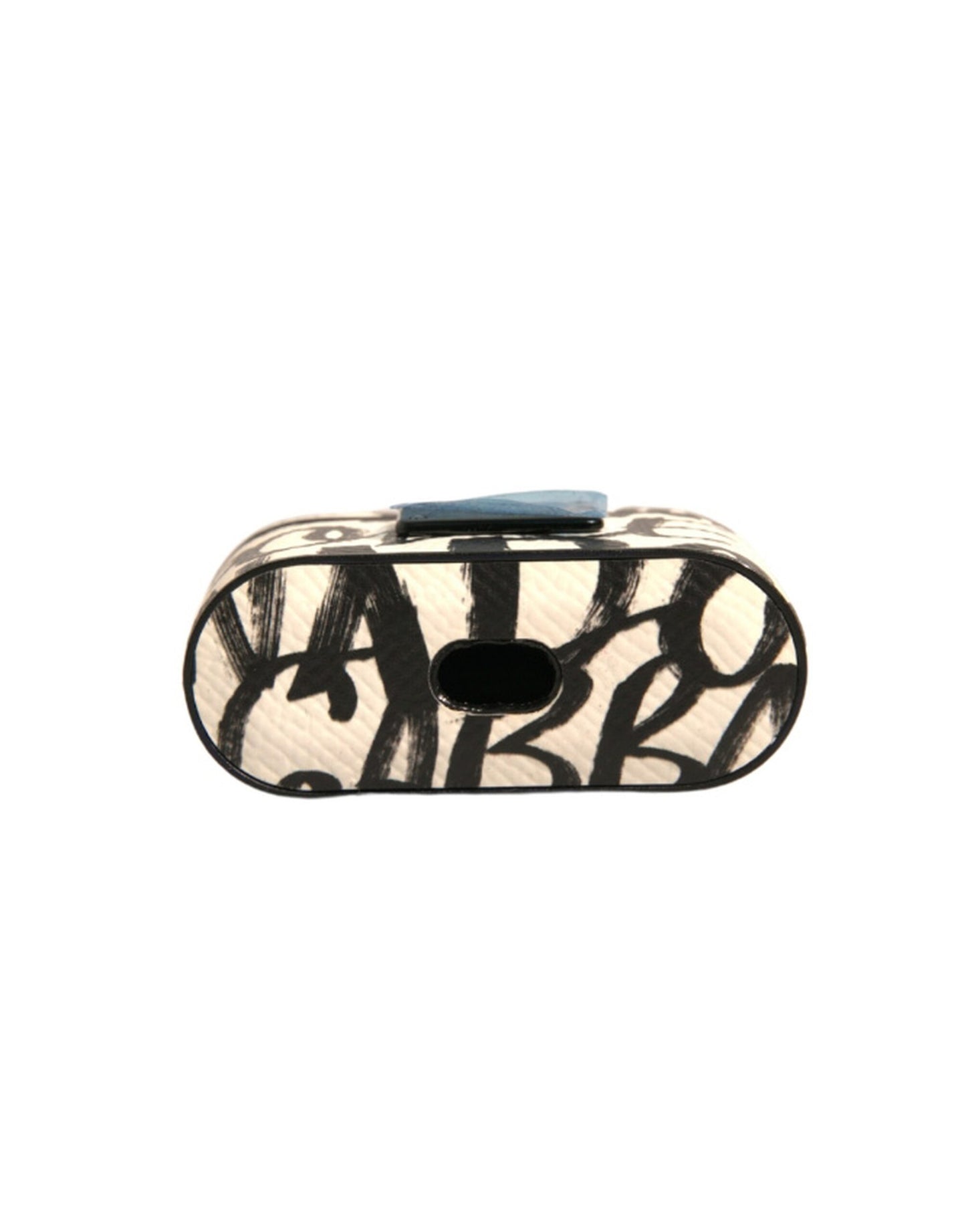 Dolce &amp; Gabbana Black White Leather Scribble Embossed Logo Airpods Case
