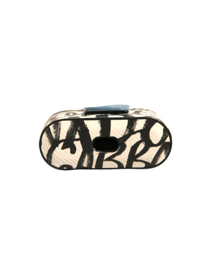 Dolce &amp; Gabbana Black White Leather Scribble Embossed Logo Airpods Case