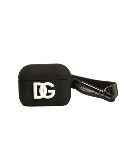 Dolce &amp; Gabbana Black Silicone Rubber Logo Embossed Airpods Case