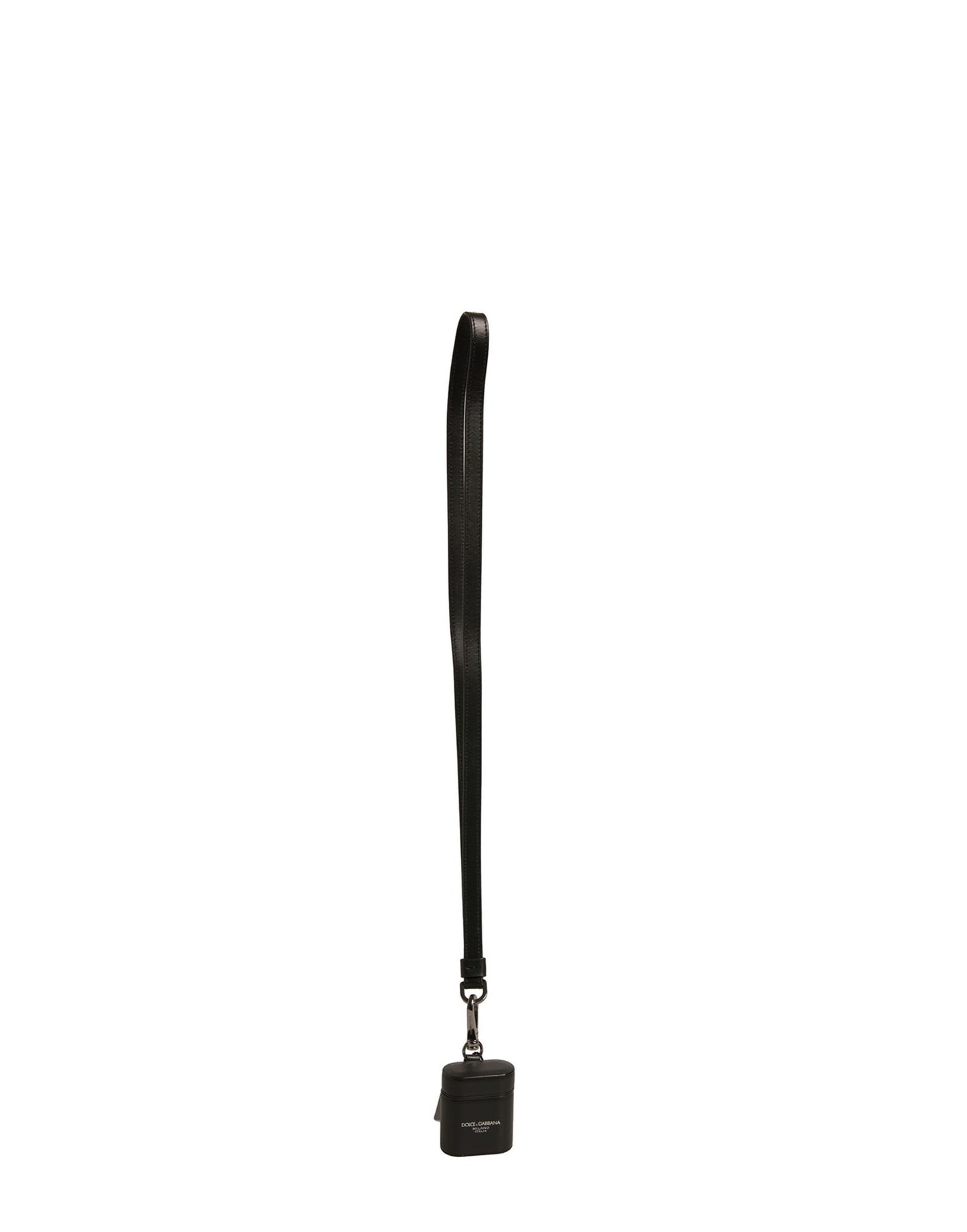 Étui pour Airpods Dolce &amp; Gabbana en cuir noir avec logo et bracelet en métal argenté