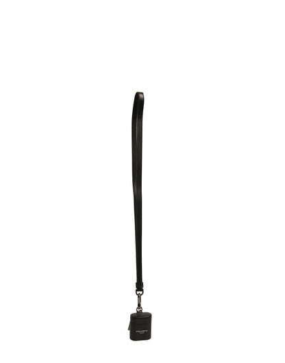 Étui pour Airpods Dolce &amp; Gabbana en cuir noir avec logo et bracelet en métal argenté