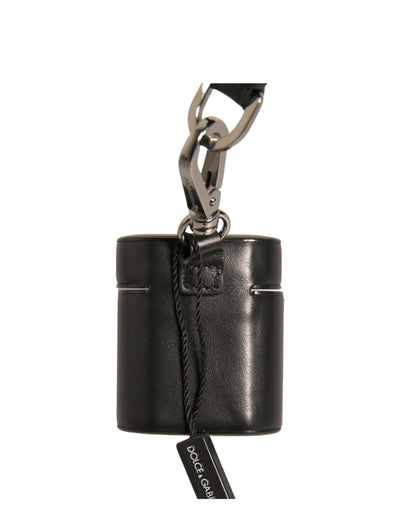 Étui pour Airpods Dolce &amp; Gabbana en cuir noir avec logo et bracelet en métal argenté