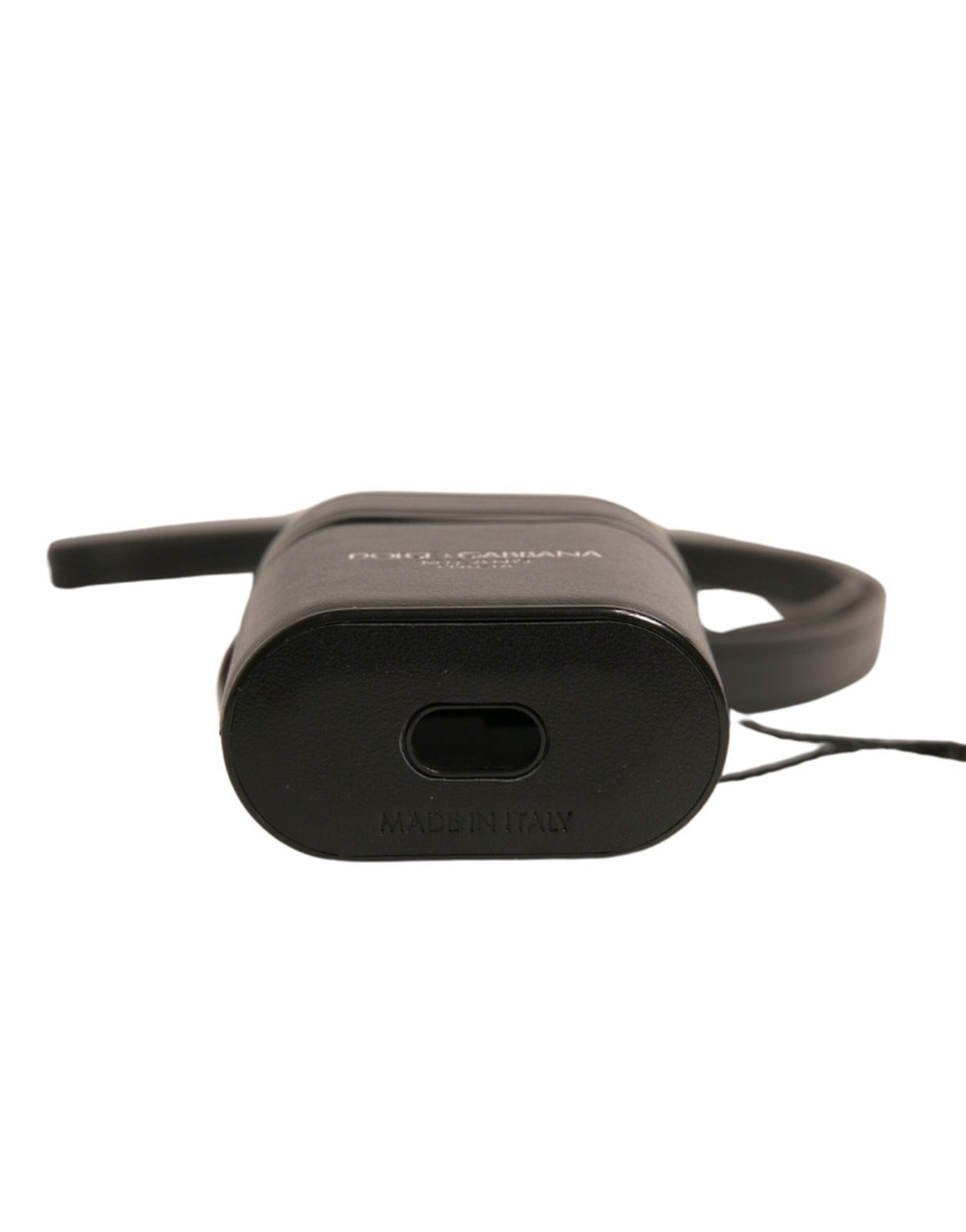 Étui pour Airpods Dolce &amp; Gabbana en cuir noir avec logo et bracelet en métal argenté