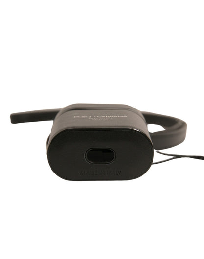 Étui pour Airpods Dolce &amp; Gabbana en cuir noir avec logo et bracelet en métal argenté