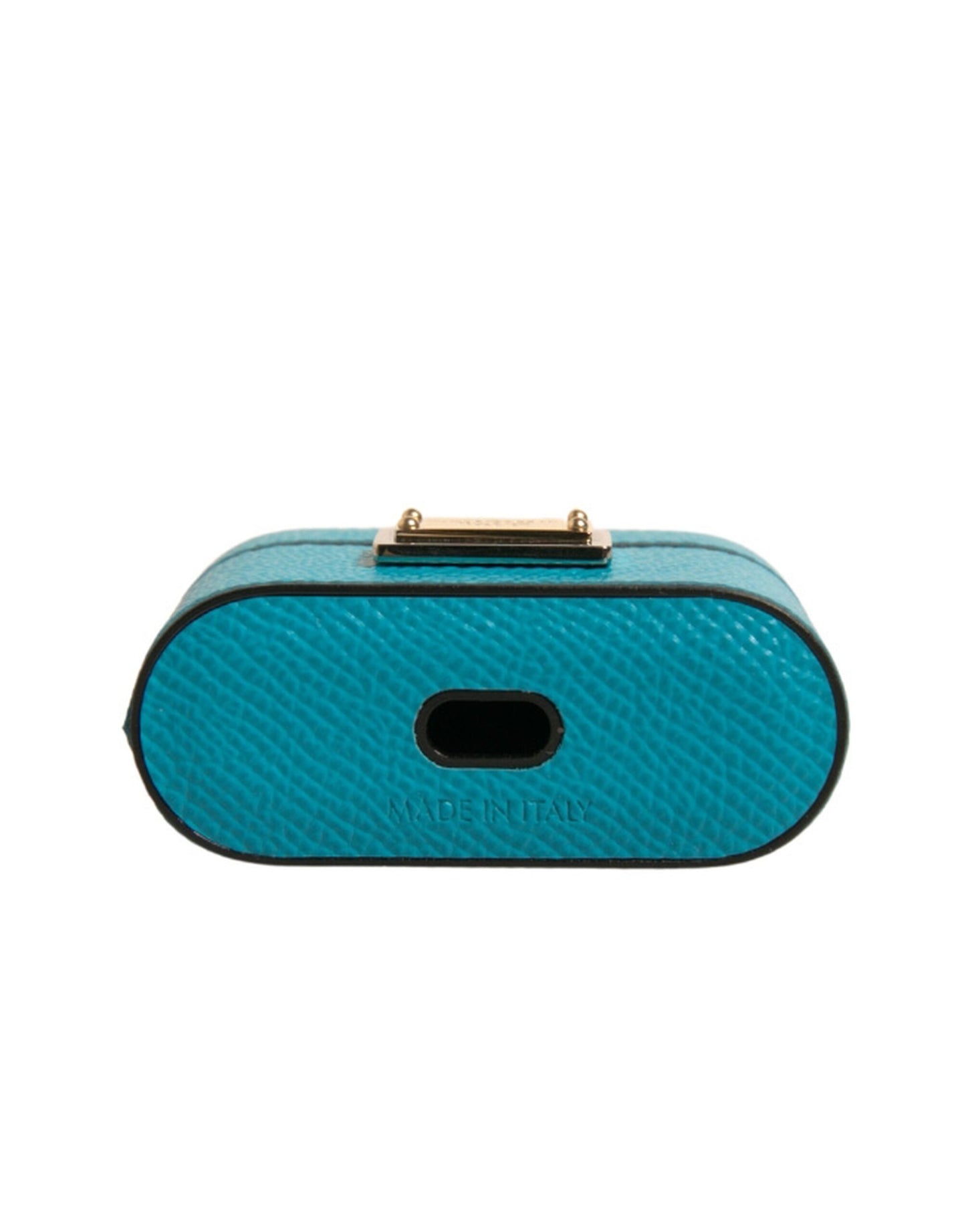 Dolce &amp; Gabbana Green Leather Metal Logo Plaque Holder Airpods Case