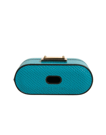 Dolce &amp; Gabbana Green Leather Metal Logo Plaque Holder Airpods Case