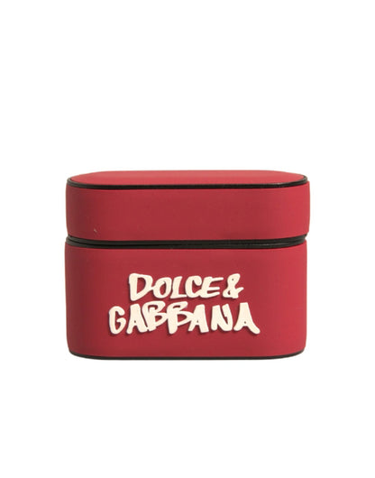 Dolce &amp; Gabbana Red PVC Embossed Logo Plaque Holder Airpods Case