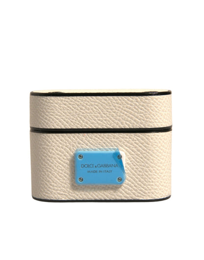 Étui pour Airpods Dolce &amp; Gabbana en cuir blanc avec logo en métal