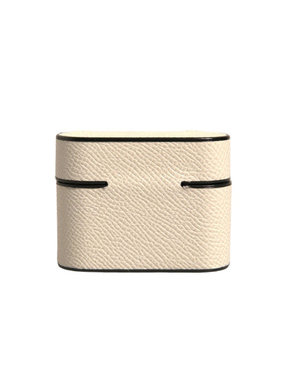 Étui pour Airpods Dolce &amp; Gabbana en cuir blanc avec logo en métal