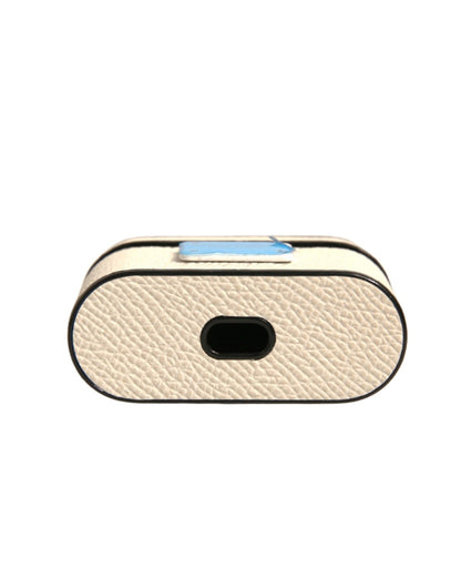 Étui pour Airpods Dolce &amp; Gabbana en cuir blanc avec logo en métal