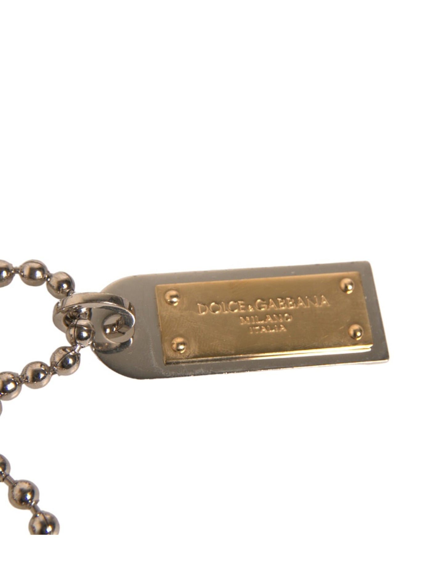 Porte-clés Dolce &amp; Gabbana en laiton argenté avec logo et perles