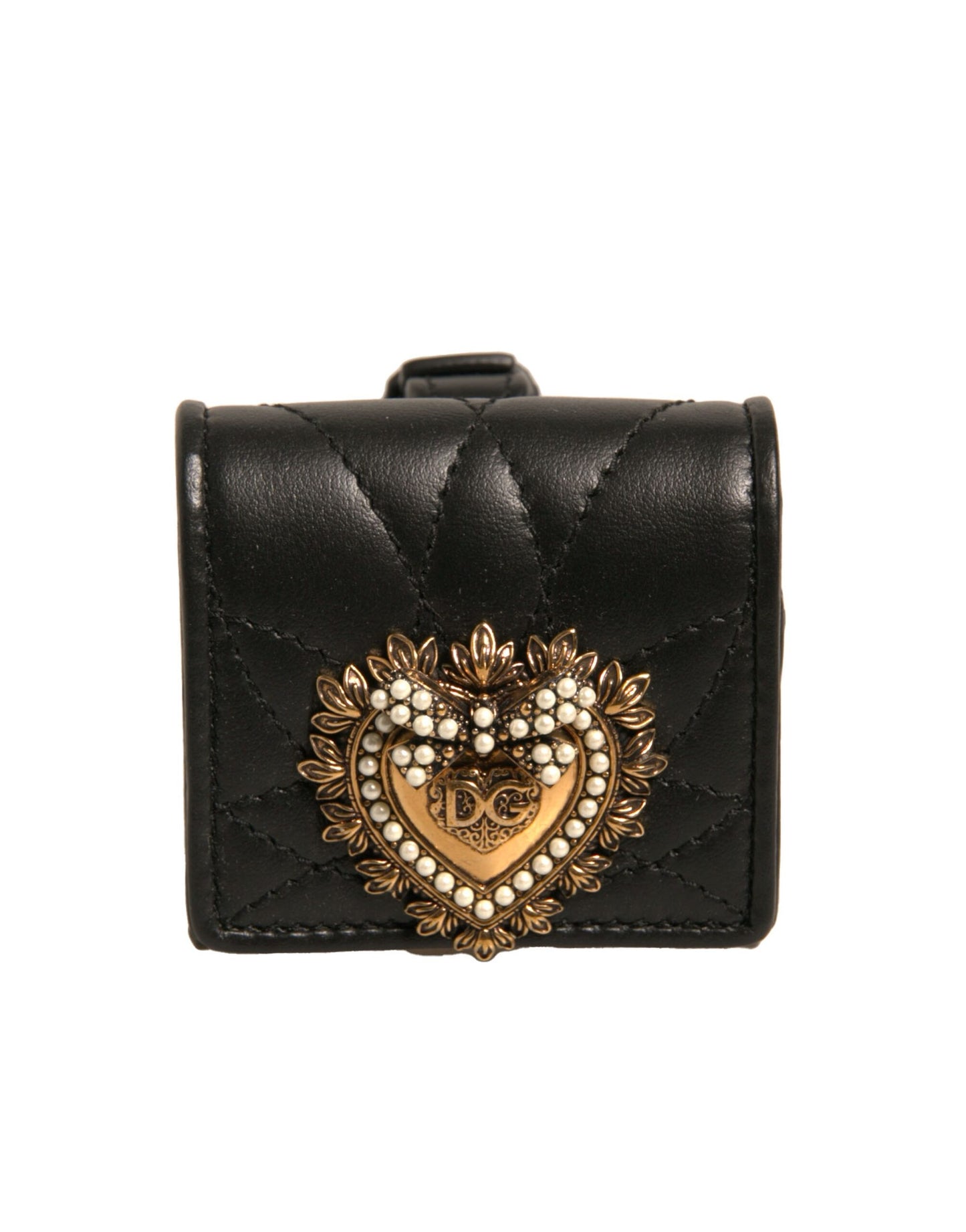 Étui pour Airpods Dolce &amp; Gabbana en cuir noir avec sangle en forme de cœur