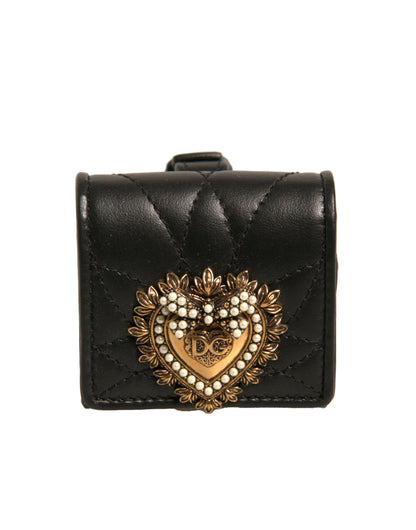 Étui pour Airpods Dolce &amp; Gabbana en cuir noir avec sangle en forme de cœur