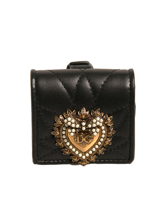 Étui pour Airpods Dolce &amp; Gabbana en cuir noir avec sangle en forme de cœur