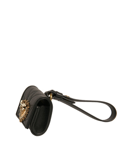 Étui pour Airpods Dolce &amp; Gabbana en cuir noir avec sangle en forme de cœur