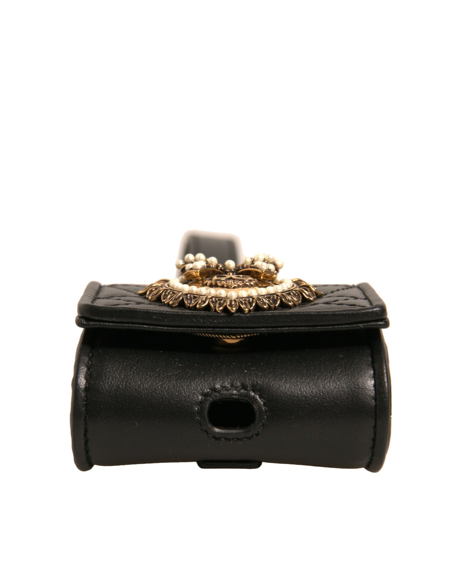 Étui pour Airpods Dolce &amp; Gabbana en cuir noir avec sangle en forme de cœur