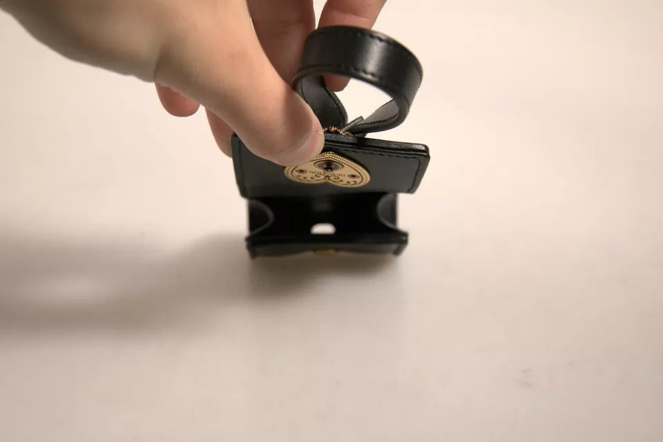 Étui pour Airpods Dolce &amp; Gabbana en cuir noir avec sangle en forme de cœur