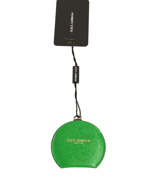 Porte-miroir à main rond en cuir de veau vert Dolce &amp; Gabbana avec logo