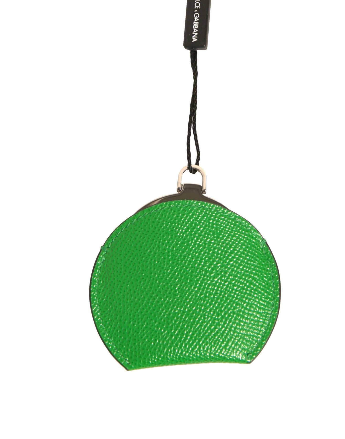 Porte-miroir à main rond en cuir de veau vert Dolce &amp; Gabbana avec logo