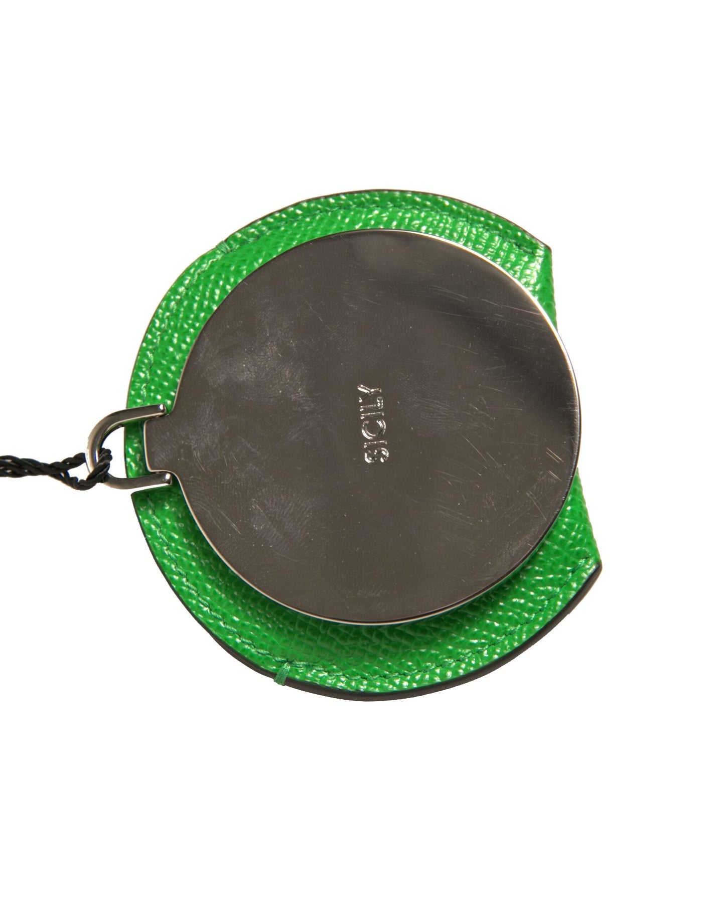 Porte-miroir à main rond en cuir de veau vert Dolce &amp; Gabbana avec logo
