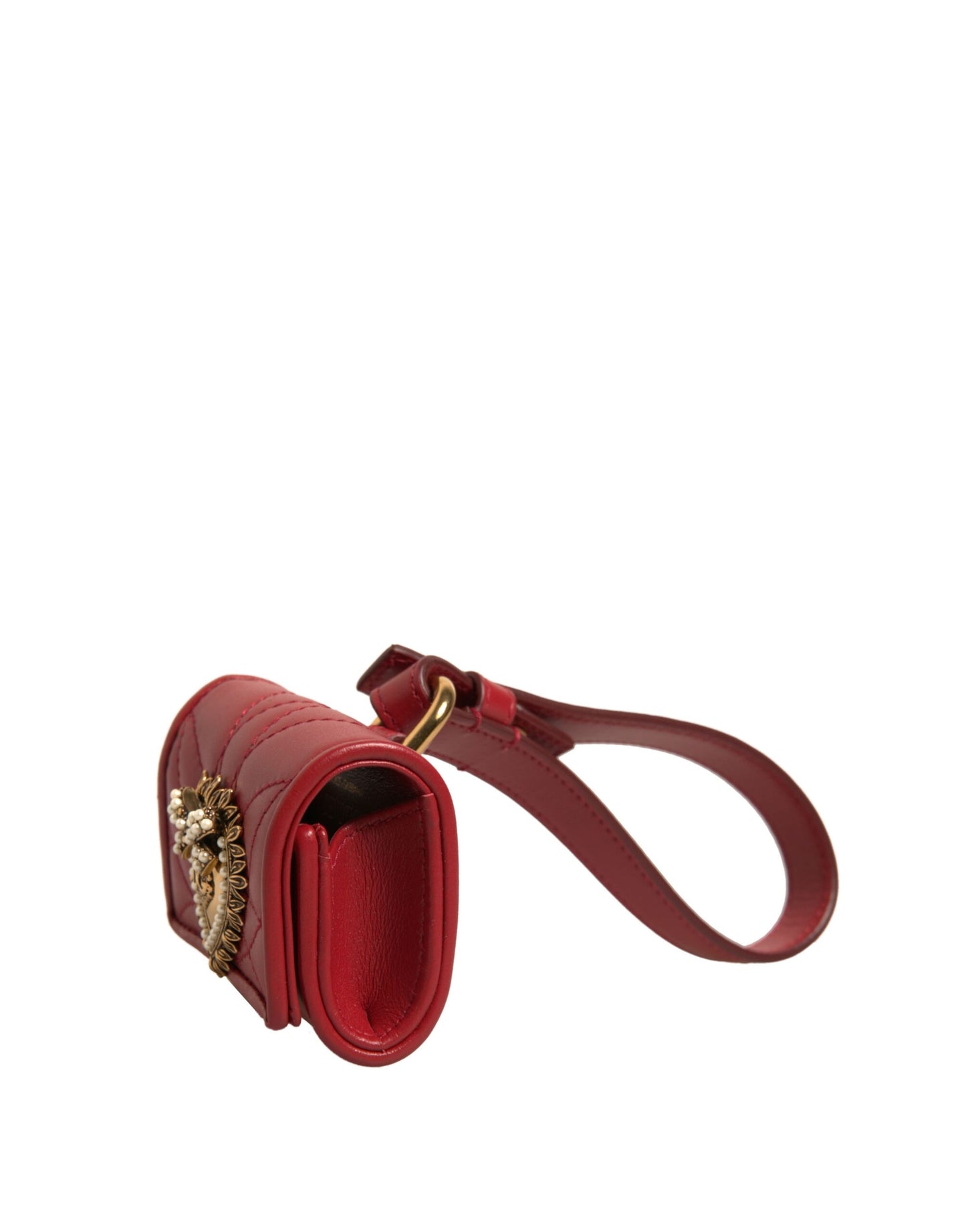 Étui pour Airpods Dolce &amp; Gabbana en cuir noir avec sangle en forme de cœur