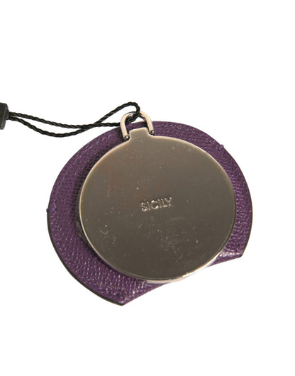 Porte-miroir rond en cuir de veau violet Dolce &amp; Gabbana avec logo
