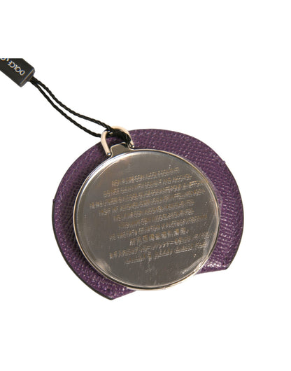 Porte-miroir rond en cuir de veau violet Dolce &amp; Gabbana avec logo