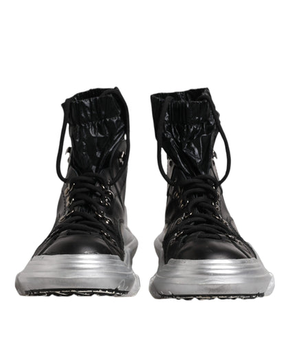 Dolce & Gabbana Black Nylon Galileo High Top Sneakers Shoes by Dolce & Gabbana