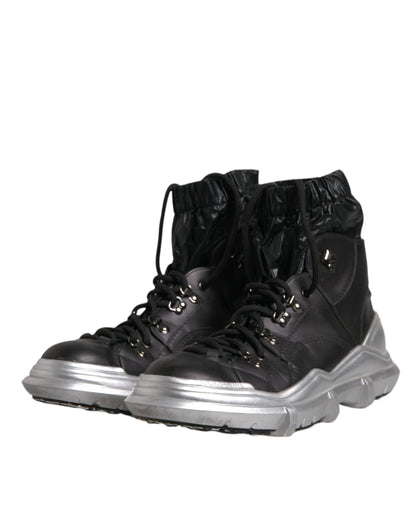 Dolce & Gabbana Black Nylon Galileo High Top Sneakers Shoes by Dolce & Gabbana