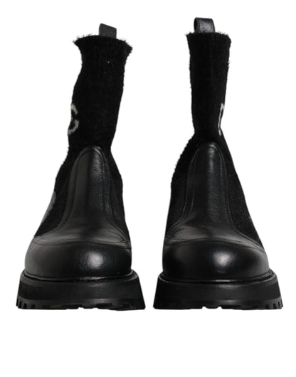 Dolce & Gabbana Black DG Logo Horse Sock Ankle Boots Shoes by Dolce & Gabbana