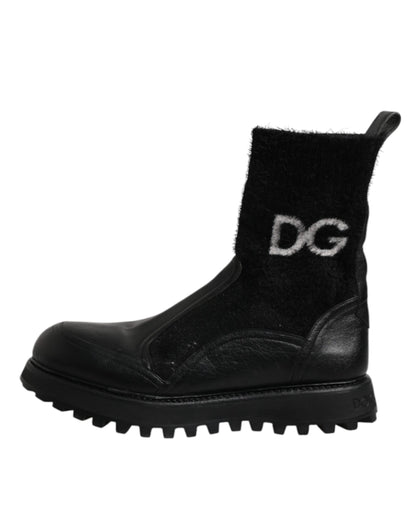 Dolce & Gabbana Black DG Logo Horse Sock Ankle Boots Shoes by Dolce & Gabbana